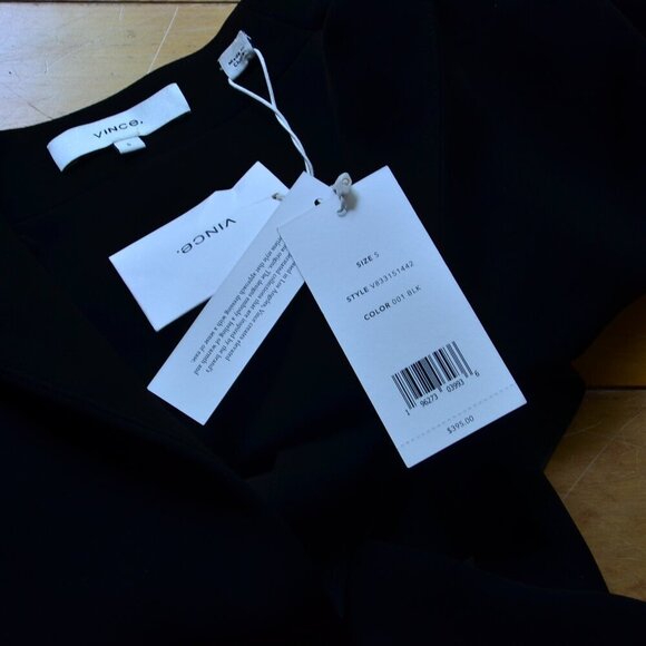 Vince Long Sleeve Belted Slit Neck Dress Size S Black NWT - Picture 5 of 12